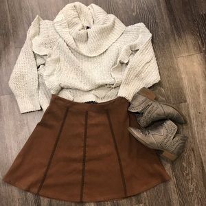 Brown High Waisted Faux Suede Skirt